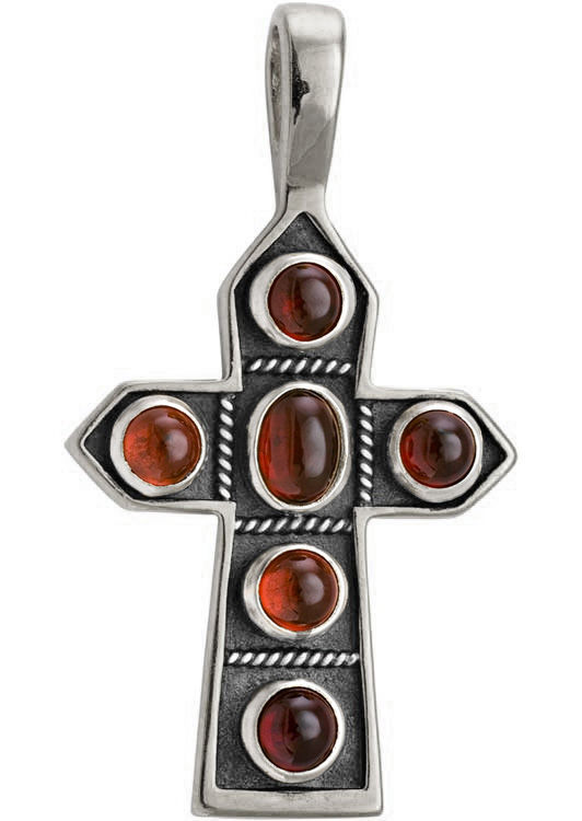 Крест нательный "Пасхальный", серебро 925, гранаты