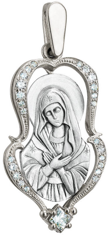 Образ Божией Матери «Умиление», серебро 925°, 25 фианитов