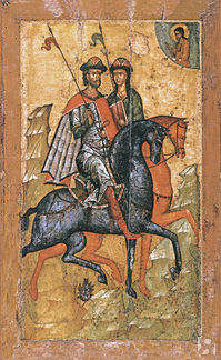 Икона Святые благоверные князья Борис и Глеб, 14 век