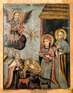 Икона Рождество Христово, 18 век. Размер 21 × 16.5 cм