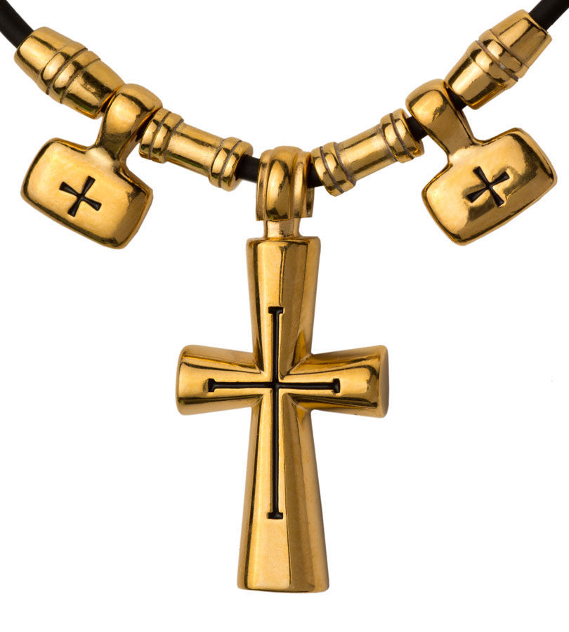 Крест-подвеска на шнуре "Да воскреснет Бог", серебро 925° с позолотой