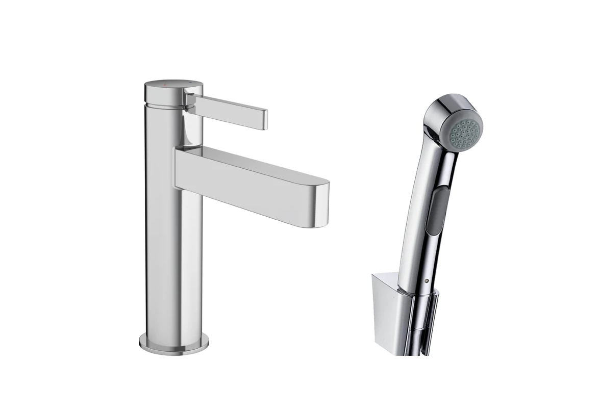 Смеситель для раковины Hansgrohe Finoris 110 76210000 с гигиеническим душем 76210000 фото 1