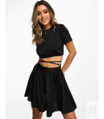 Черный атласный комбинезон с завязками на талии ASOS DESIGN 2 в 1 129158746 | Black фото 1