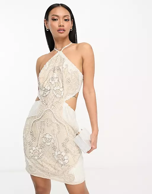 Платье Asos Design embellished halter with pearl detail, белый 117746183 | White фото 1