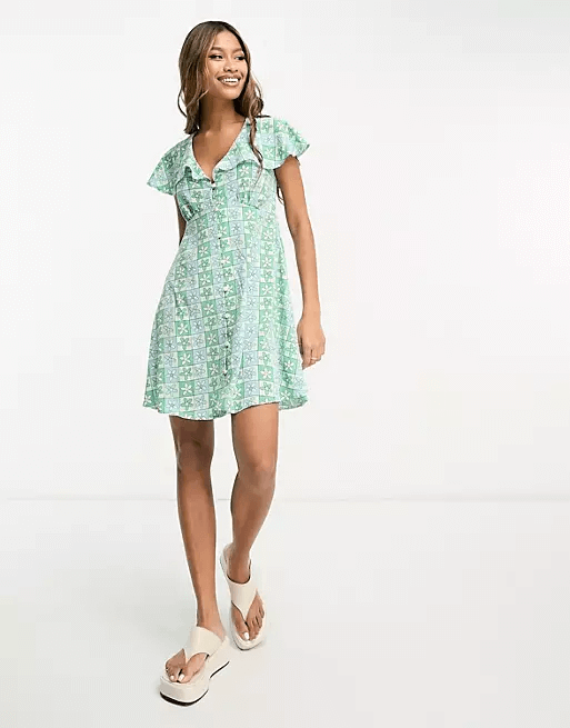 Платье мини Asos Design Tea, голубой/зеленый/белый 123143350 | BLUE TILE PRINT фото 1