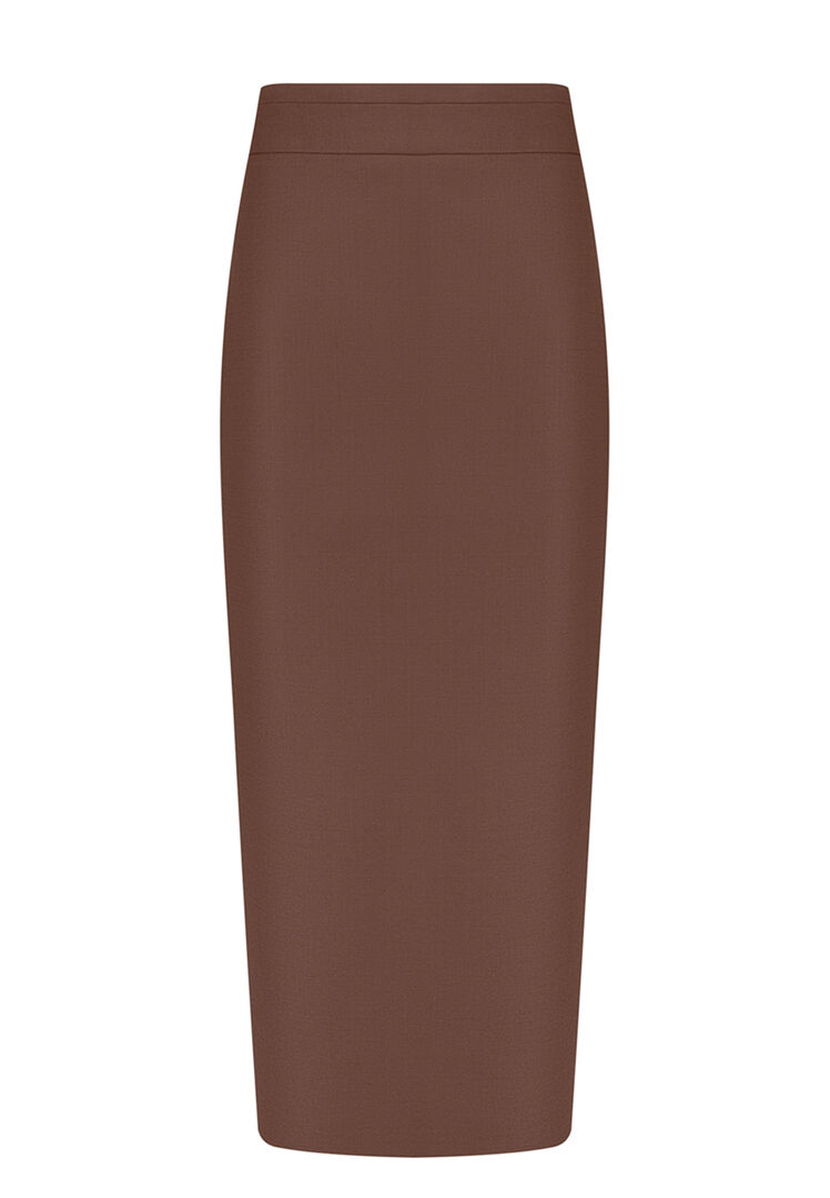 Юбка миди с разрезом из итальянской шерсти коричневая SHERVARLI OFFICIAL SK-MIDI-24-0004-BROWN фото 1