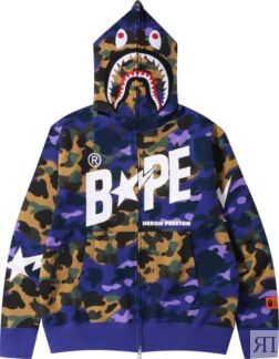 Толстовка Bape x Heron Preston Mix 1st Camo Shark Relaxed Fit Full Zip, фио