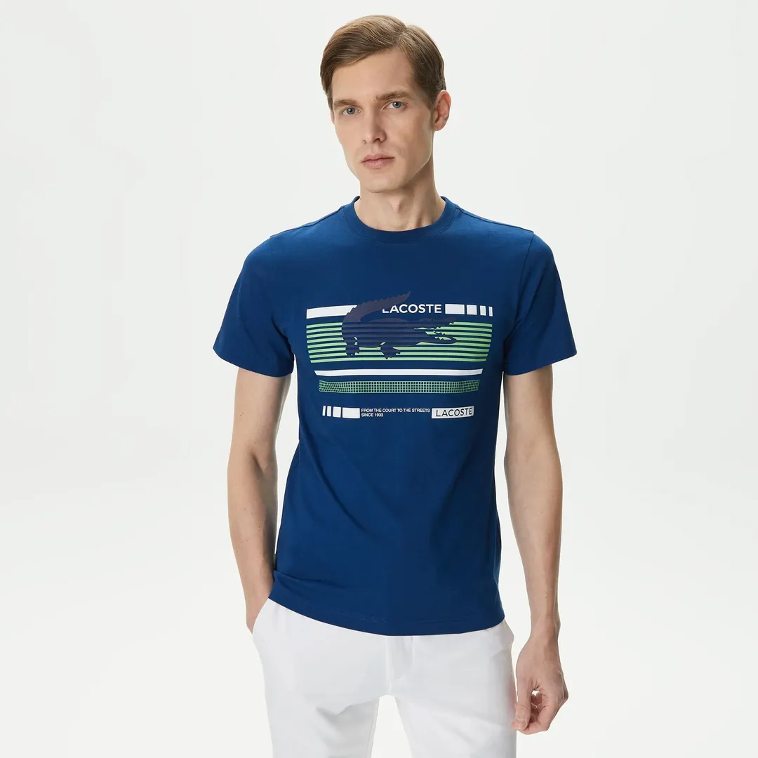 Мужская приталенная футболка Lacoste с круглым вырезом фото 1
