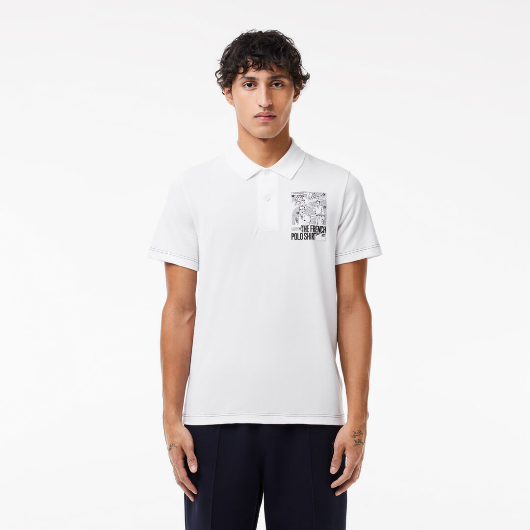 Мужское поло Lacoste с контрастным принтом фото 1