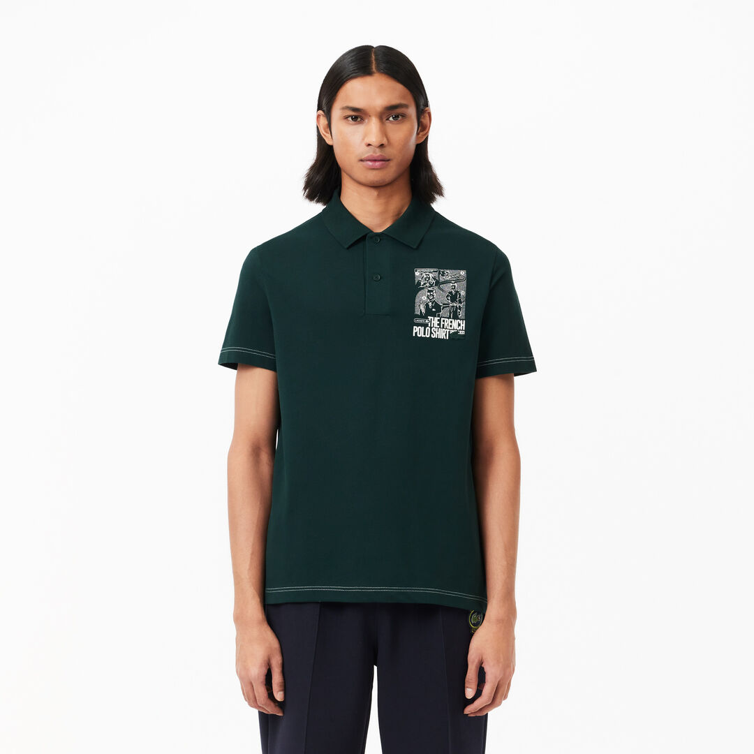 Мужское поло Lacoste с контрастным принтом фото 1