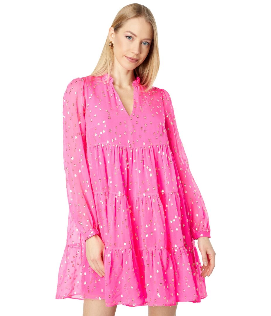 Платье Lilly Pulitzer, Sarita Silk Dress 9620170 | Pink Topaz Gold Metallic Silk Clip фото 1