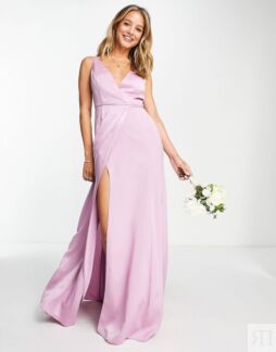 Сиреневое атласное платье макси с запахом и завязками ASOS DESIGN Bridesmai