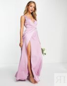 Сиреневое атласное платье макси с запахом и завязками ASOS DESIGN Bridesmai 119496593 фото 2