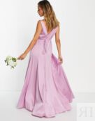 Сиреневое атласное платье макси с запахом и завязками ASOS DESIGN Bridesmai 119496593 фото 3