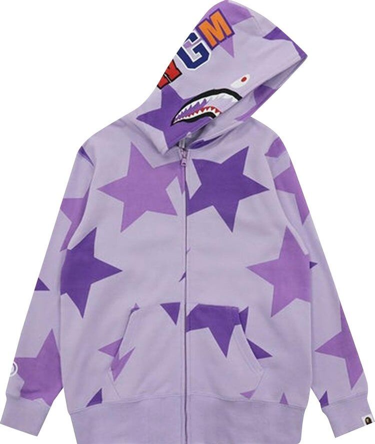 Худи BAPE Sta Pattern Shark Full Zip Hoodie Purple, фиолетовый 1H80 215 504 PURPLE | Purple фото 1